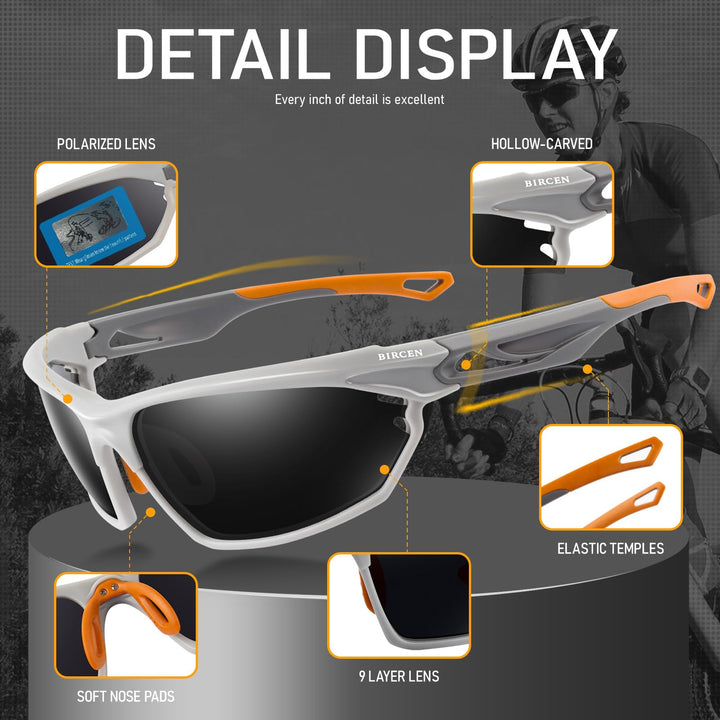BIRCEN Polarized Sport Sunglasses for Men - Women UV Protection Shades for Motorcycle Golf Baseball Cycling Fishing Driving