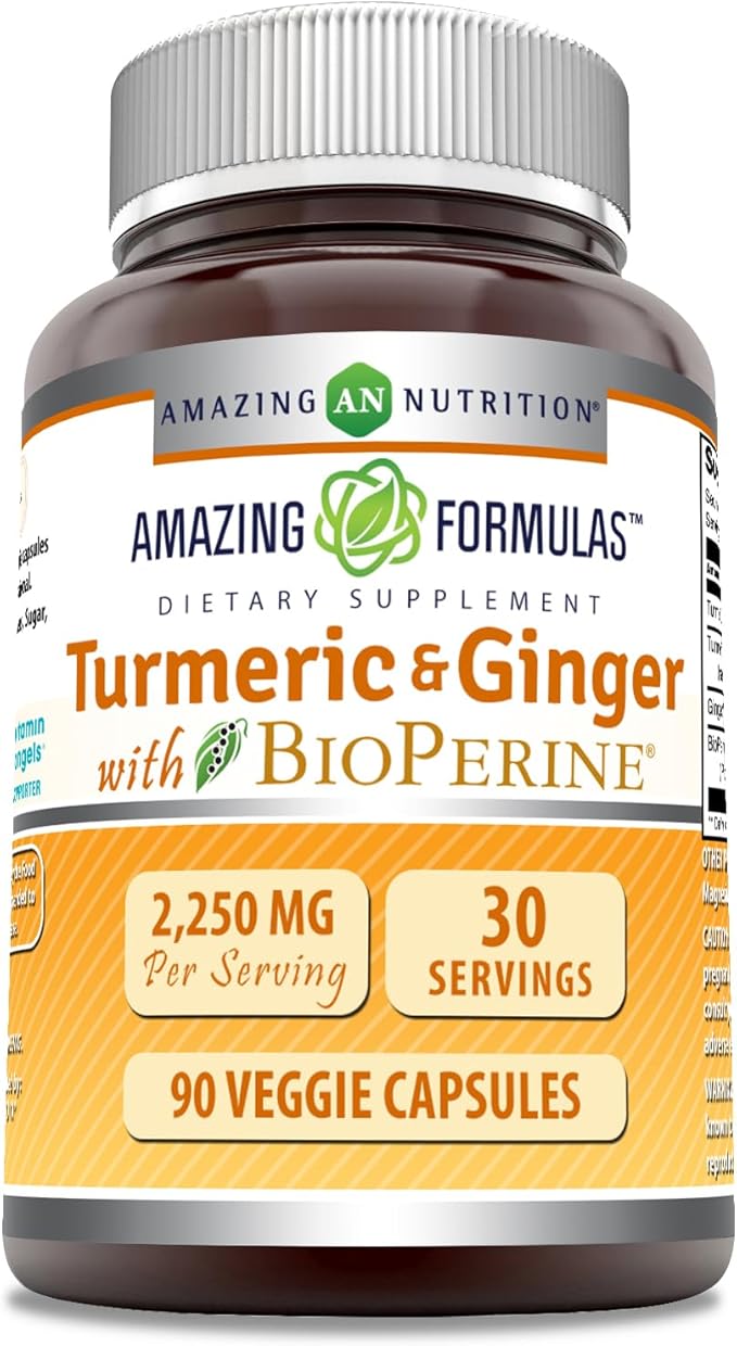 Amazing Formulas Turmeric Curcumin & Ginger with BioPerine Supplement | 2250 Mg | 90 Veggie Capsules | Non-GMO | Gluten Free | Made in USA