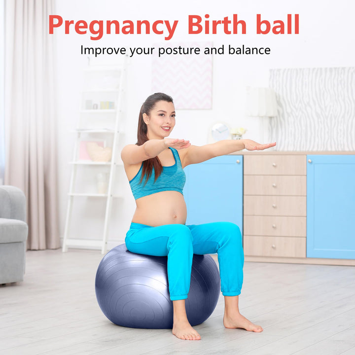 PRIMASOLE Exercise Ball for Balance Stability Fitness Workout Yoga Pilates at Home Office & Gym 65cm Indigo Blue