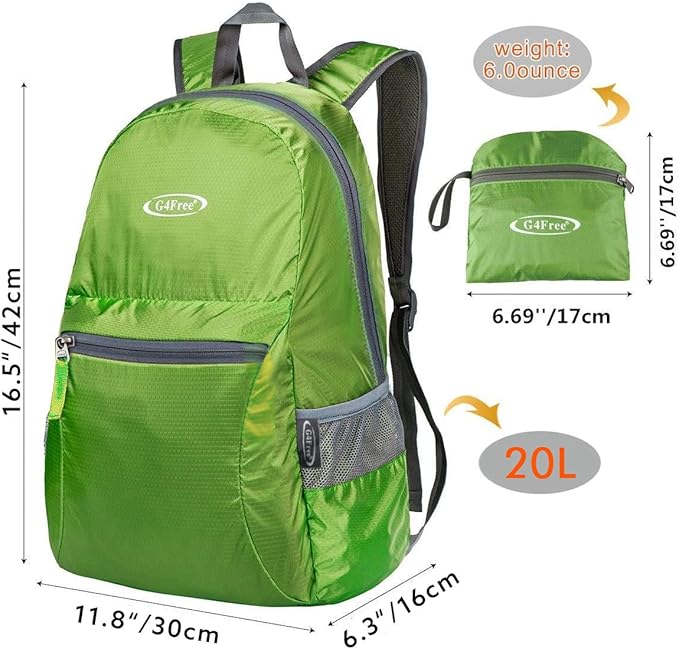 G4Free 20L Lightweight Packable Backpack Travel Hiking Daypack Foldable Backpack for Men Women