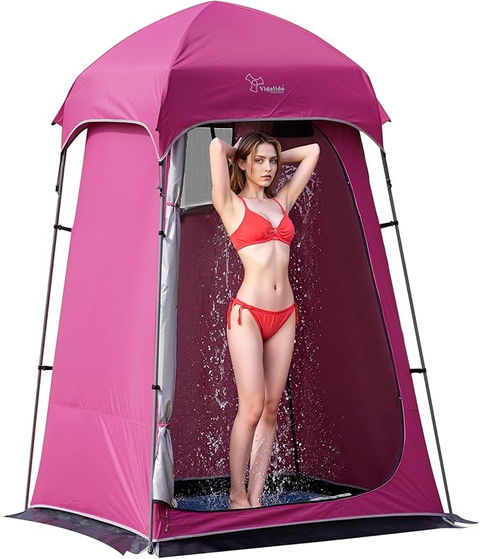 Vidalido Outdoor Camping Shower Tent Easy Setup Privacy Tent Changing Room Portable Camp Shower Tents for Camping with Floor, Waterproof Privacy Shelters Camping Toilet Tent