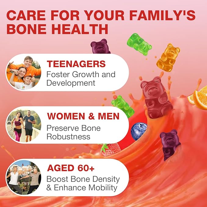 5 Packs Calcium Citrate Gummies for Kids & Adults, Sugar Free, Calcium Supplements with Vitamin D3, K2, Magnesium,Support Bone & Muscle