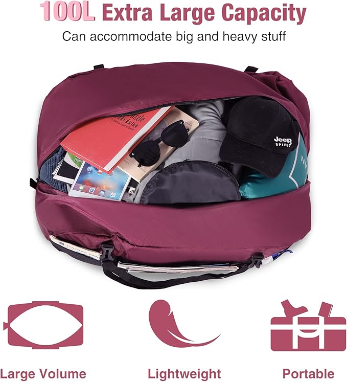 REDCAMP Foldable Travel Bag, Large Sports Bag, 75L/96L/100L, Lightweight Waterproof Tote Bag