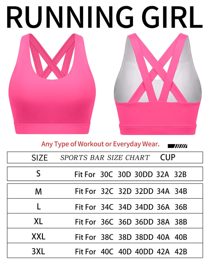 RUNNING GIRL Sports Bra for Women, Criss-Cross Back Strappy Sports Bras Medium Support Yoga Bra with Removable Cups(2575_hot pink_S)