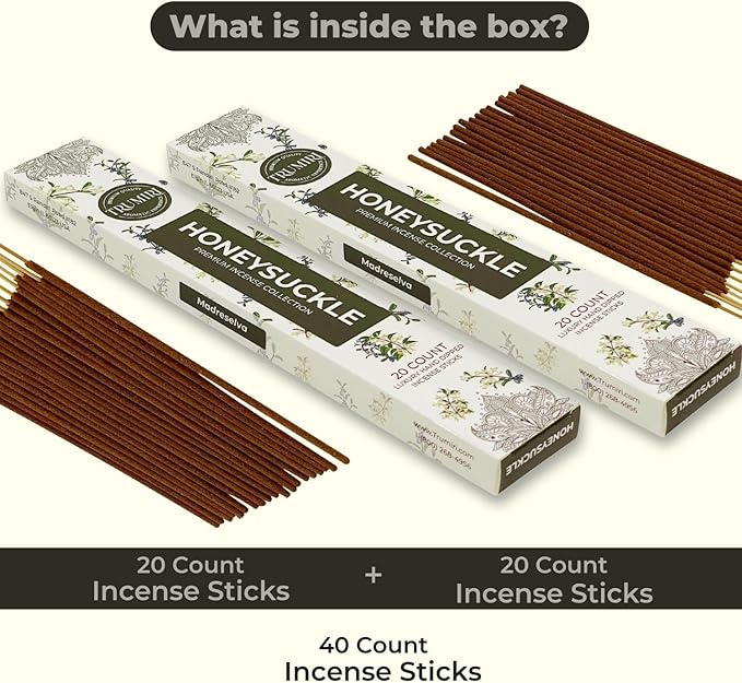 Honeysuckle Incense Sticks - Total 40 Insence-Sticks - Dual Pack of 20 Insense - Inciensos - Inscents - Natural Non Toxic Ingredients - Incents - Incence - Inscense - Insents