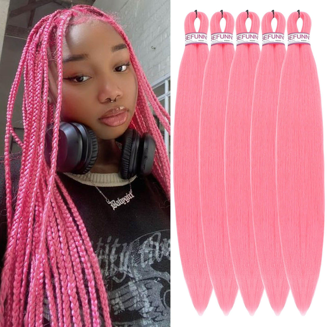 Pink Braiding Hair,24 Inch Pre Stretched Braiding Hair,5 Packs Prestretched Hair For Braiding Women Hair,Professional Yaki Synth