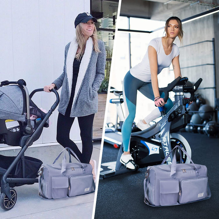 FIORETTO Women's Water-Resistant Gym Duffle Bag with Shoes Compartment, 37L Capacity, Multi-Functional, Ideal for Travel, Gym, Sports, Weekender, Blue