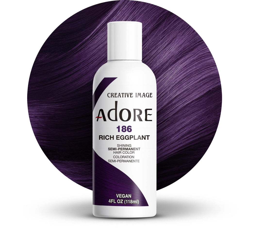 Adore Semi Permanent Hair Color - Vegan And Cruelty-Free Hair Dye - 4 Fl Oz - 186 Rich Eggplant (Pack Of 1)