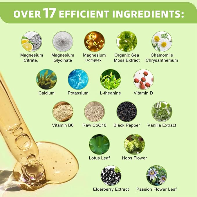 Magnesium Glycinate Liquid Drop - 17-in-1 Triple Absorption Magnesium Supplement with Magnesium Glycinate 400mg & Citrate 500mg for Muscle & Sleep,4 fl. oz Strawberry Flavor-2 Pack