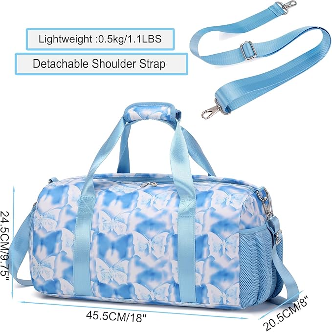 Butterfly Dance Duffel for Girls - Gymnastics & Overnight Bag with Shoe Compartments