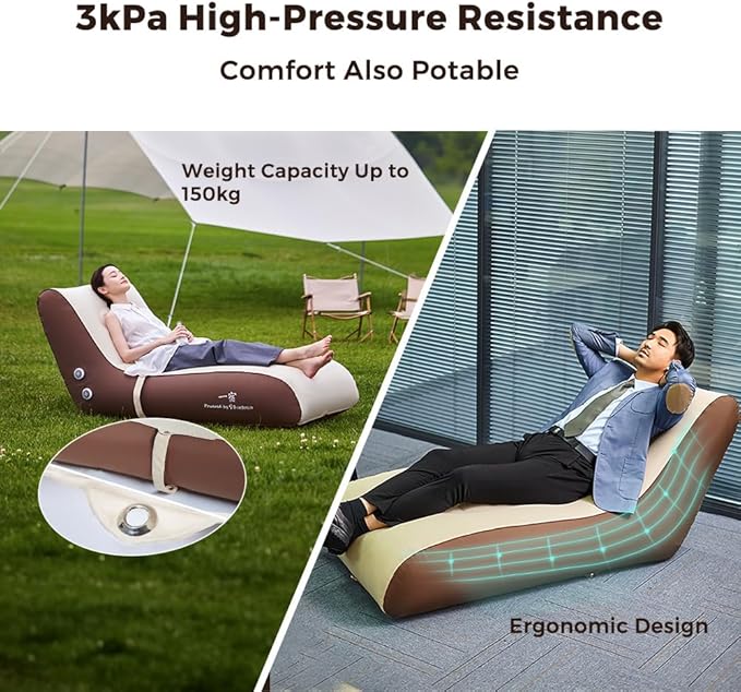 Auto-Inflatable Lounger Air Sofa with Built in Air Pump, Inflatable Beach Lounger Also auto Deflate, Waterproof Inflatable Couch Camping Chair Hammock for Hiking Backyard Travel Beach Park Picnics