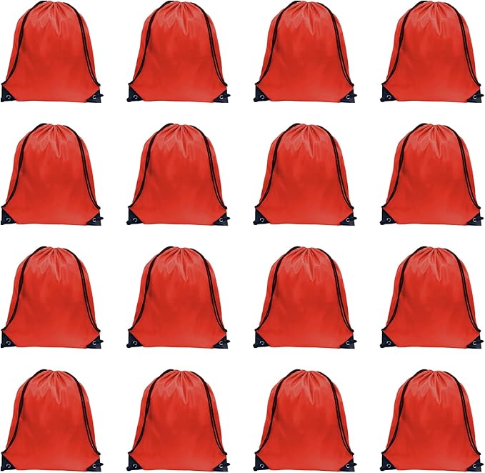 GoodtoU Nylon Backpacks - Drawstring Bags Bulk - Gym, Sport & Travel (Red, 16Pcs)