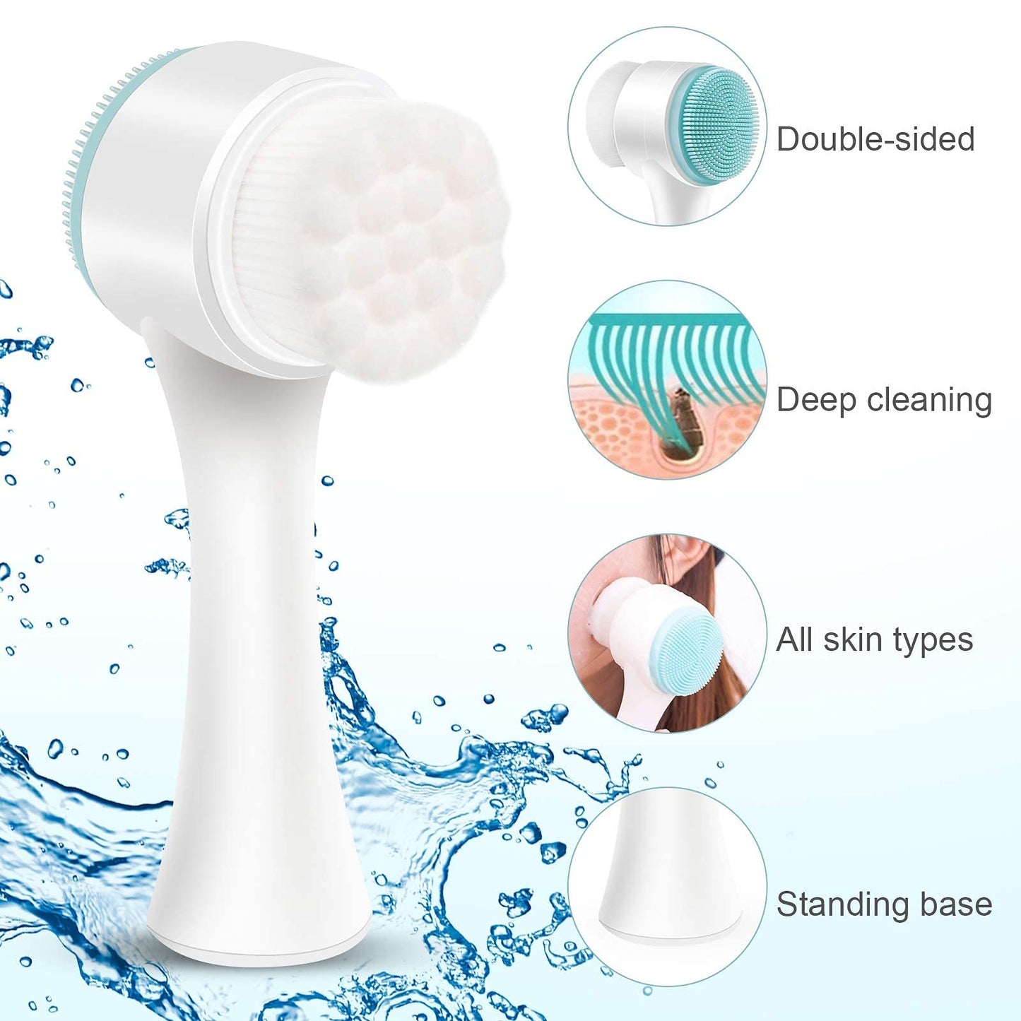 2-in-1 Facial Cleansing Brush, Silicone Manual Cleansing Brush, deep Cleansing Skin Keratin Cleaning System, Super Soft Massage pores, Suitable for All Types of Skin- (Blue)