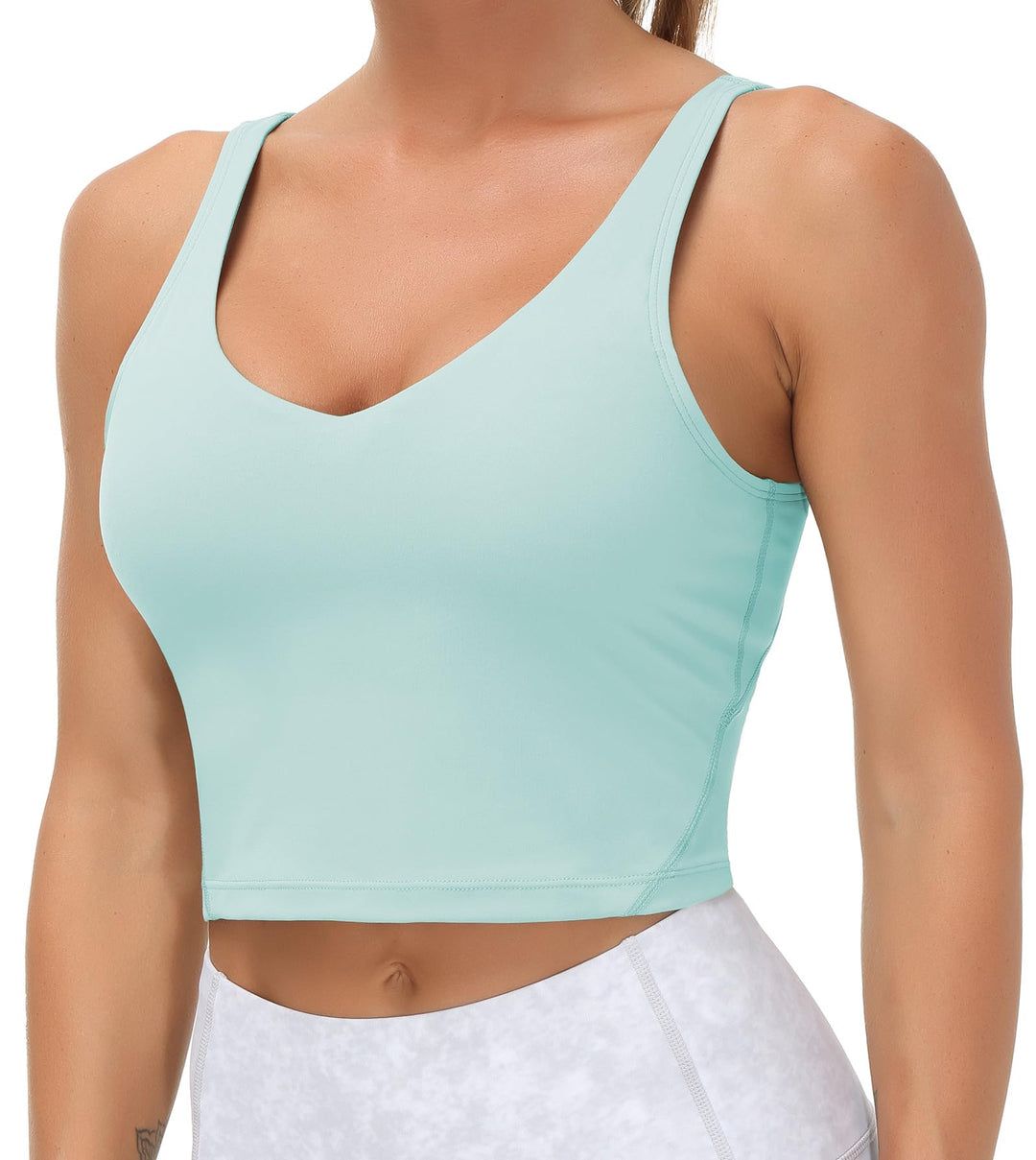 Women’s Longline Sports Bra Wirefree Padded Medium Support Yoga Bras Gym Running Workout Tank Tops (Light Blue, Small)