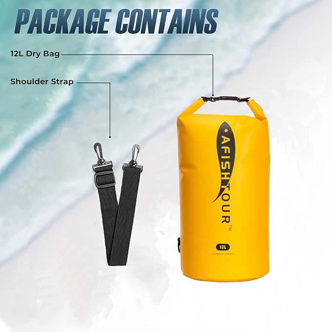 Waterproof Floating Dry Bag for Men Women - 12L Roll Top Sack Keeps Gear Dry with Shoulder Strap for Kayaking, Rafting, Boating, Swimming, Camping, Hiking, Beach, Fishing (Yellow)