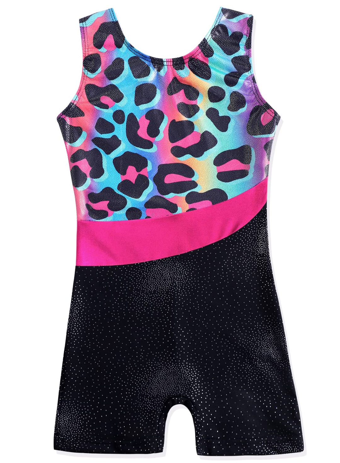 DAXIANG Leotards for Girls Gymnastics with Shorts Leopard Dance Unitards Biketards Pink Purple
