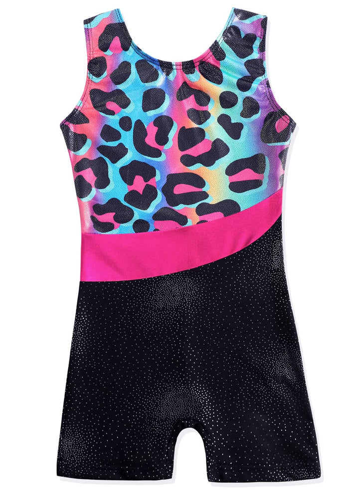 DAXIANG Leotards for Girls Gymnastics with Shorts Leopard Dance Unitards Biketards Pink Purple