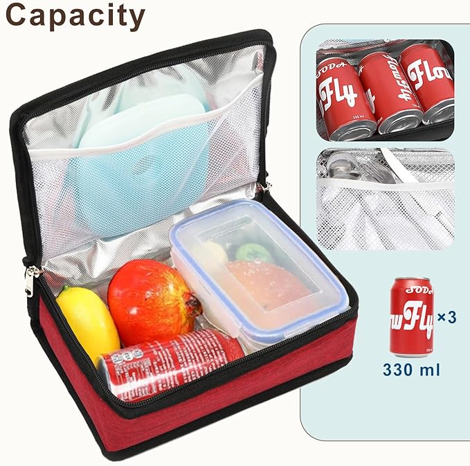 FlowFly Small Insulated Lunch box Portable Soft Bag Mini Cooler Thermal Meal Tote Kit with Handle for Work & School, Red