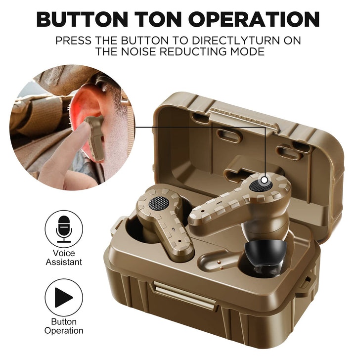 ARM NEXT Electronic Bluetooth Sound Suppression Ear Hearing Protection, NRR 27dB Wireless Earplug with Rechargeable Case, in-Ear Gun Sound Amplification Earbud for Shooting, Hunting and Range (Brown)