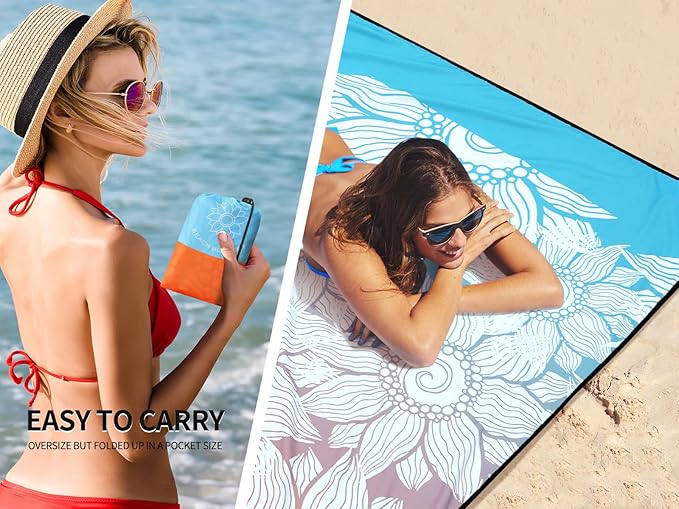 Beach Blanket Waterproof Sandproof Extra Large Beach Mat 79" X 83"/120"x108"for 1-8 Adults Quick Drying Durable Outdoor Picnic Mat for Beach Travel Camping Hiking