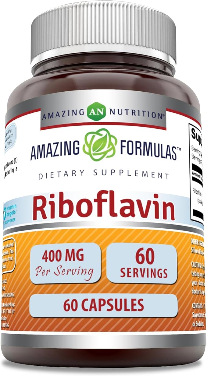 Amazing Formulas Riboflavin 400 mg Capsules | Vitamin B2 Supplement | Non-GMO | Gluten Free | Made in USA (60 Count)