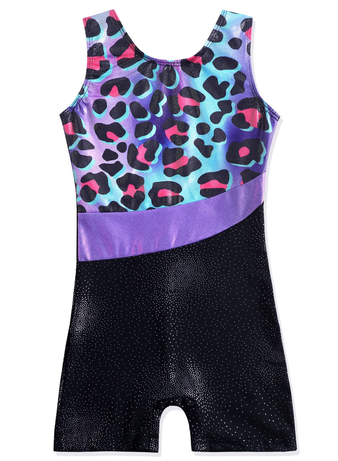 DAXIANG Leotards for Girls Gymnastics with Shorts Leopard Dance Unitards Biketards Pink Purple
