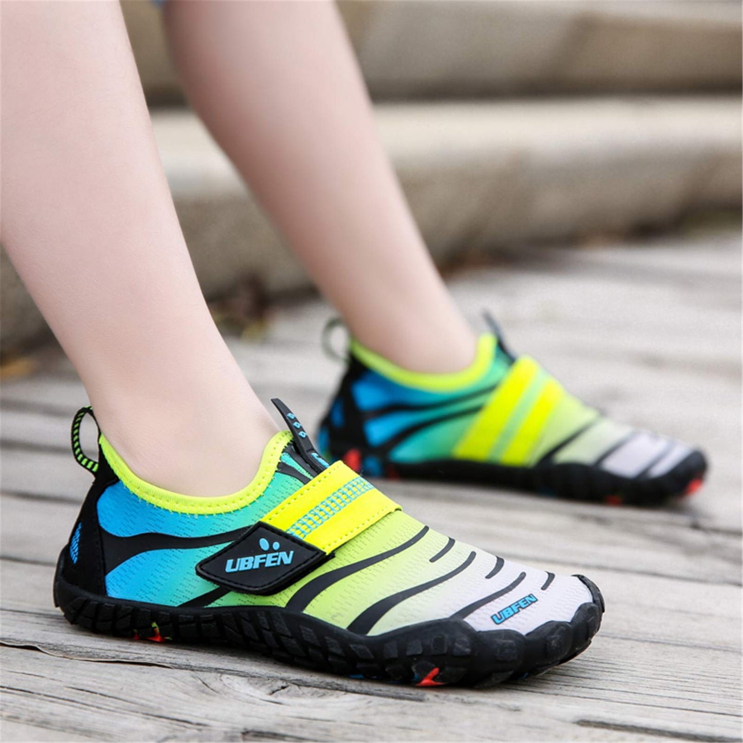 UBFEN Water Shoes for Kids Boys Girls Aqua Socks Barefoot Beach Sports Swim Pool Quick Dry Lightweight Toddler Little Big Kid B Blue Grey 8 Toddler