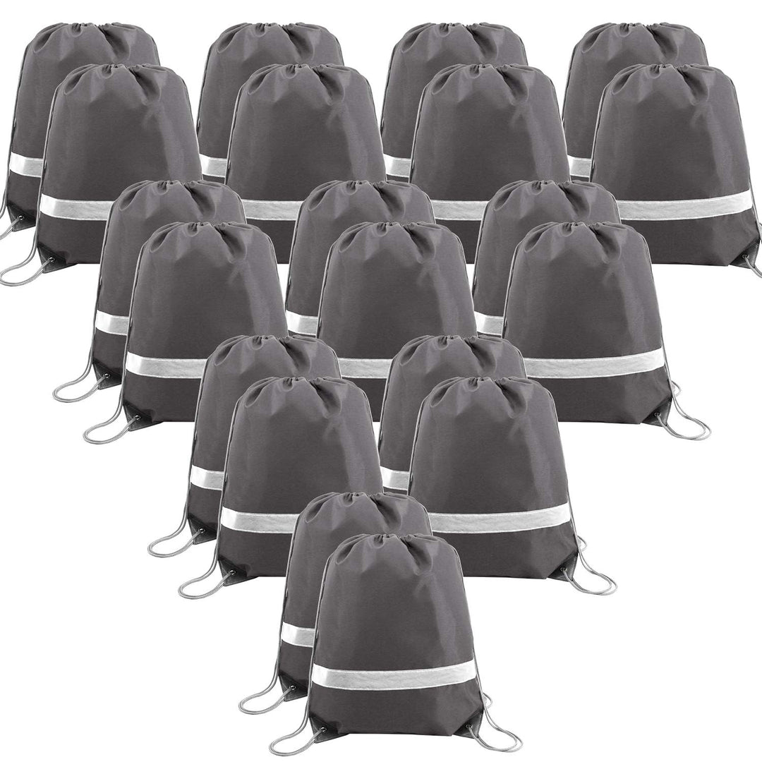 BeeGreen 20 Pieces Dark Grey Drawstring Backpacks Bags Bulk, String Bags Reflective Cinch Sack, DIY Blank Drawstring Bags for Women and Men