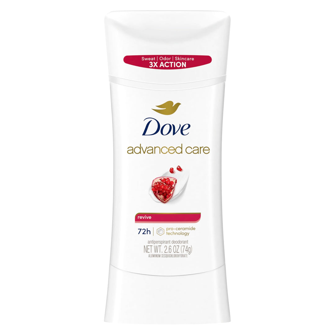 Dove Advanced Care Antiperspirant Deodorant Stick Revive to help skin barrier repair after shaving by boosting skin's ceramide levels 72 hour odor control and all-day sweat protection 2.6 oz