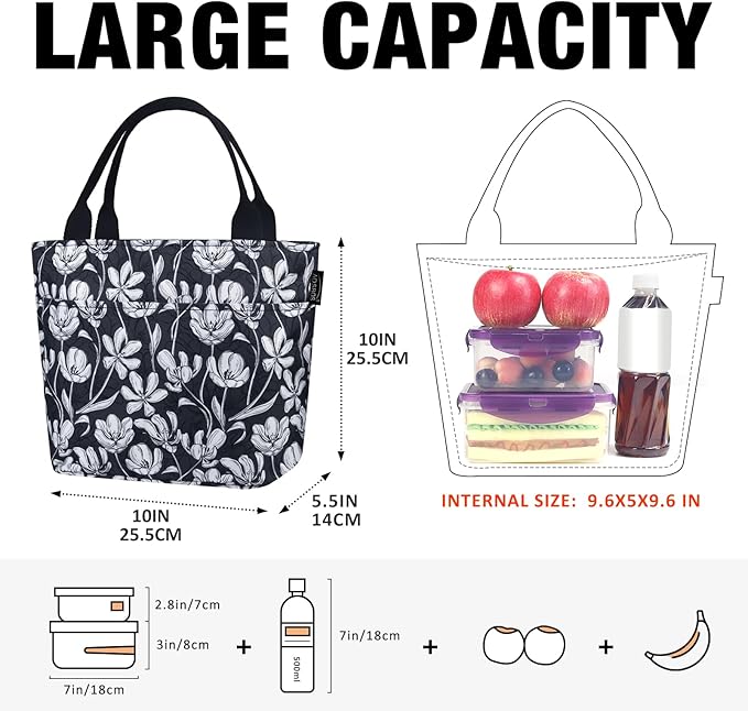 Aosbos Lunch Bag Women - Leakproof Insulated Lunch Bags for Adult Lunch Box for Women Lunch Tote Bag Lunch Cooler Bags Lunchbox Bag, Loncheras Para Mujer for Work Travel Picnic Gym, Tulip