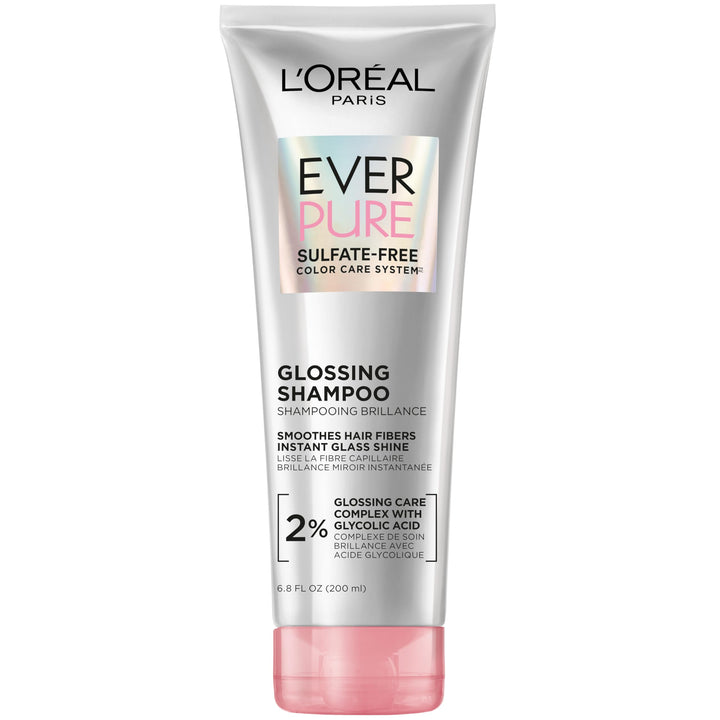 L'Oreal Paris Glossing Sulfate Free Shampoo with Glycolic Acid, Hair Care for Lasting Shine and Smoothness for Dull, Dry Hair, EverPure, 6.8 Fl Oz