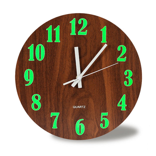 BTBHIHO 12''Luminous Wall Clock, Wooden Silent Wall Clocks Non Ticking, Battery Operated Glow in The Dark Clock, Home Wall Watch for Living Room Kitchen Decoration Bedroom Study Office