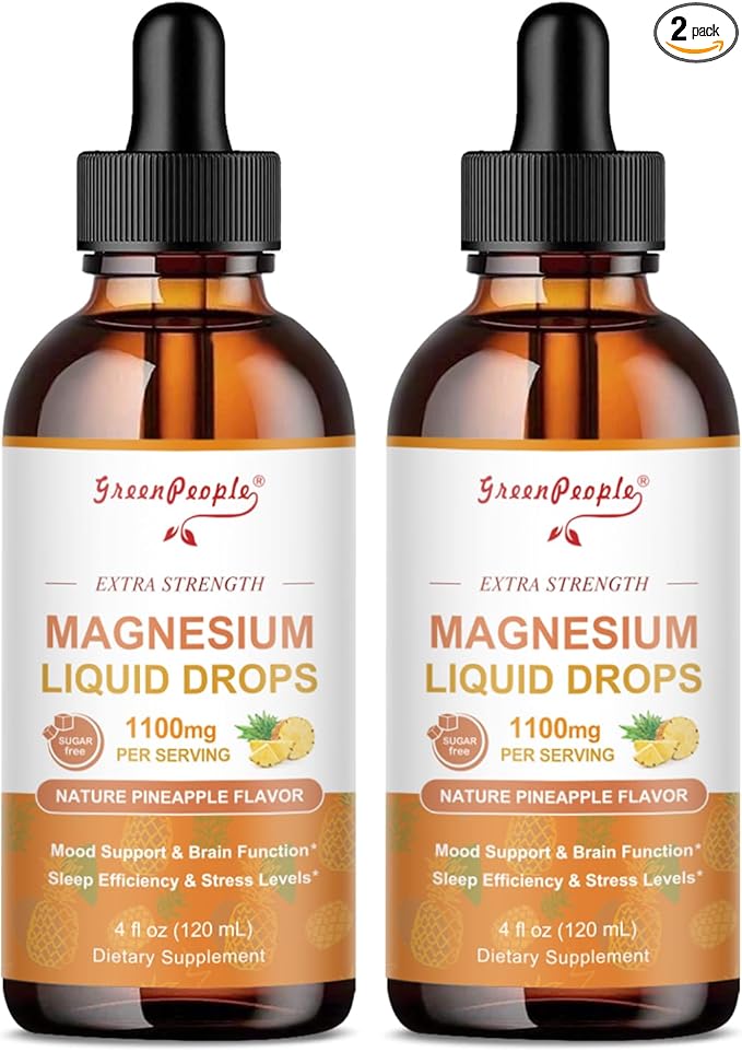 17-in-1 Triple Magnesium Complex Supplement, Magnesium Liquid Drops with Magnesio Glycinate & Citrate, Pineapple Flavor, Calm Mood, Muscle & Sleep for Adults, 4 fl. oz 2Pack