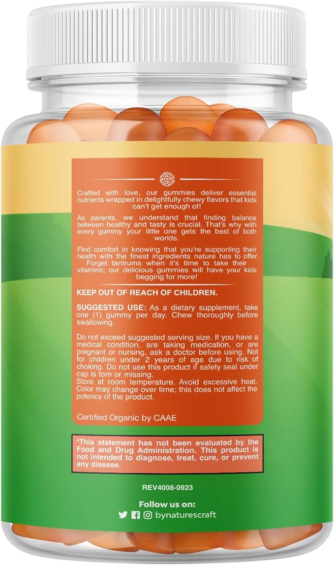 Natures Craft Organic Kids Immune Support Gummies - Vegan Organic Vitamin D Gummies for Kids with Vitamin C and Zinc for Immunity - D3 Zinc and C Gluten Free & Non GMO (120 Servings)