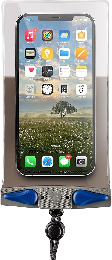 Aquapac Waterproof Phone Case, Small, Grey, Lanyard, iPhone and Android, Made in The UK, Hiking, Mountain Biking, Running Accessory, Travel Essential, 5 Year Warranty. IPX8 Certified to 30 ft deep.