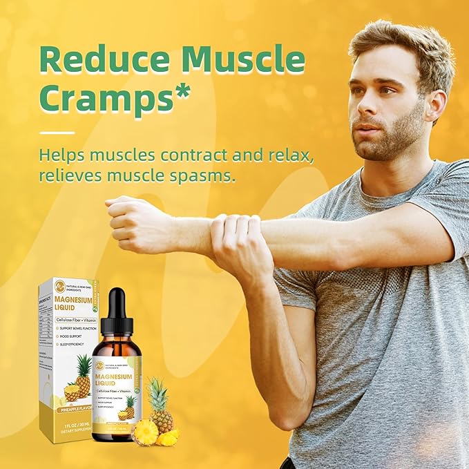 Liquid Magnesium Supplement with Cellulose Fiber, Bromelain, Vitamin B6, C, D, Zinc, Pineapple Flavor, 1 Fl Oz (Pack of 3)