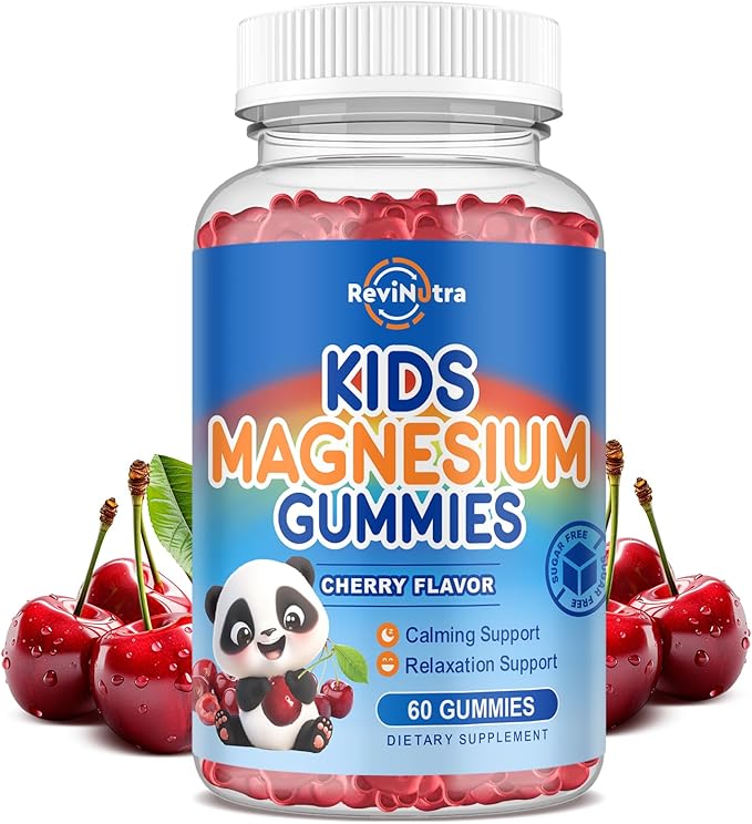 Magnesium Gummies for Kids, Magnesium Citrate Supplement for Adults & Kids, Calm Magnesium Gummies Support Sleep, Bone & Muscle Health, Nerve Relaxation, 60 Cherry Gummies