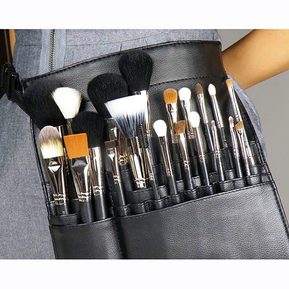 1pc Pu Leather Makeup Brush Waist Bag Portable Cosmetic Brush Holder Organizer with Artists Belt Strap (unfolding)