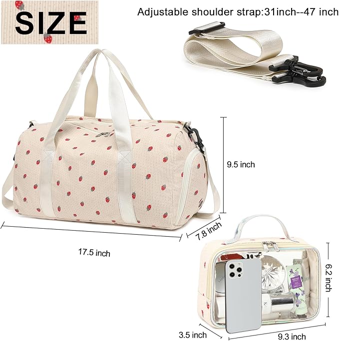 Duffle Bag for Gym Sports Women Girls Workout Travel Bag Weekender with Shoe Compartment and Wet Pocket