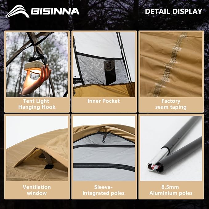BISINNA Backpacking Tent 2 Person Lightweight Camping Tent Waterproof 3 Season with Aluminum Pole for Outdoor Mountaineering Hiking Travel