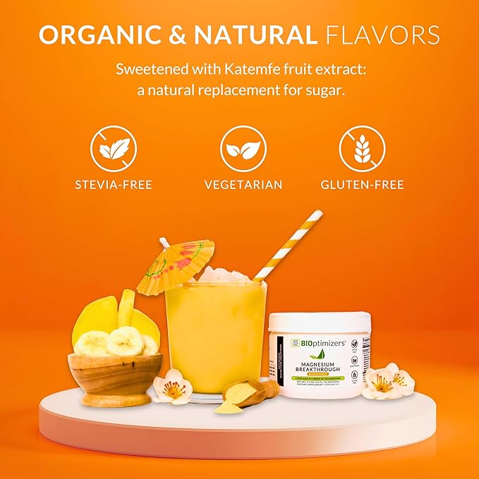 BIOptimizers Magnesium Breakthrough Drink Banana Mango - 8 Forms of Magnesium: Glycinate, Malate, Citrate, and More - Natural Sleep Supplement – 6 oz (30 Servings)