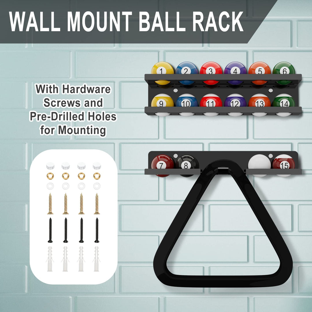 Cosmos Acrylic Billiard Ball Storage Shelf Set Pool Ball Wall Mount Rack Pool Accessory Wall Holder for 16 Balls Billiard Pool Ball Cue Ball Billiard Ball Rack in Billiard Room Bar (Solid Black)
