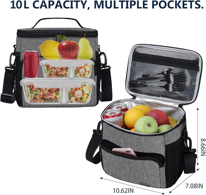 Gloppie Lunch Box for Men Women Insulated Lunch Bag Reusable Lunch Cooler Bag, Grey