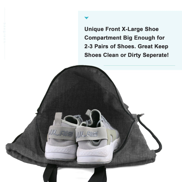 BeeGreen Teal Drawstring Backpack Bag with Shoe Compartment X-Large Gym Sports String Cinch Sackpack with Front Inside Zipper Pockets 300D