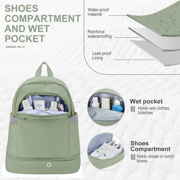 coofay Gym Backpack For Women Men Gym Bag With Shoe Compartment Waterproof Sports Backpack Dance Travel Backpack Green