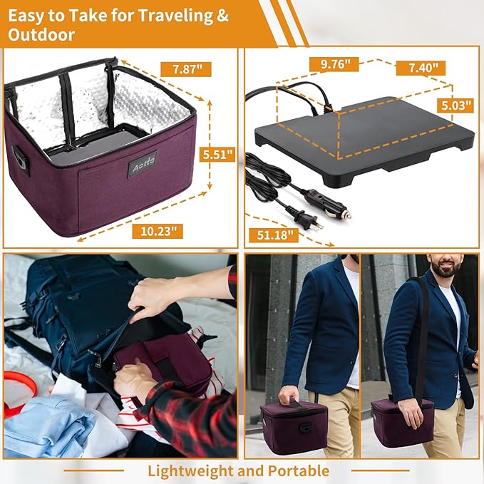 Aotto Portable Oven, Electric Lunch Box Food Heater - 12V/24V/110V 3-in-1 Car Food Warmer - Heated Lunch Box for Adults - Cook, Reheat & Keep Meals Warm for Vehicle, Travel, Work, Home - Deep Purple