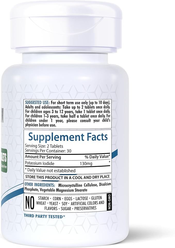 Potassium Iodide Tablets | 130 mg | 360 Fast-Dissolving Tablets (6 Pack) | Ki Pills | Long Shelf Life | Non-GMO