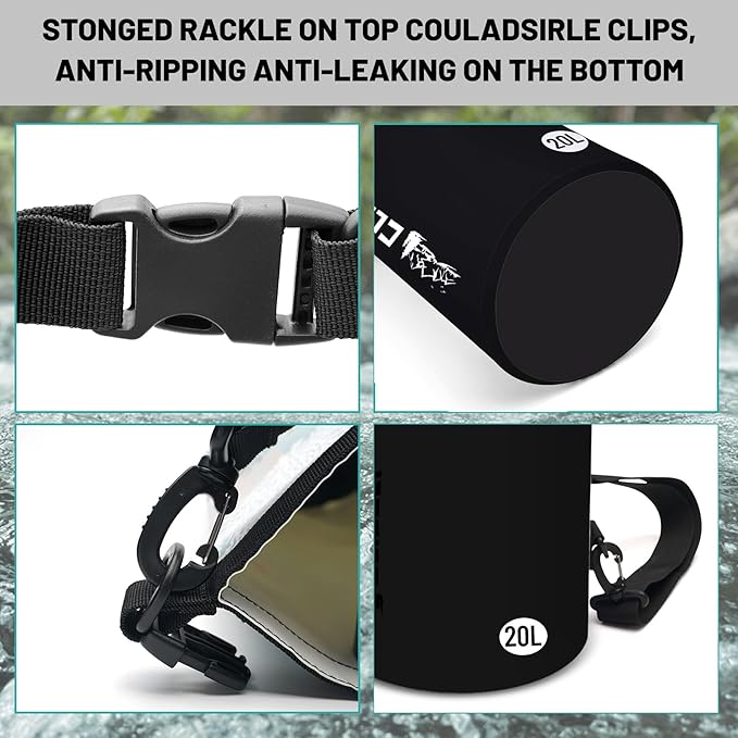 Waterproof Dry Bag,Roll Top Black Large Waterproof Backpack 2L/5L/10L/20L/30L/40L Floating Lightweight Bags for Kayaking, Boating, Fishing, Swimming Camping with Waterproof Phone Case