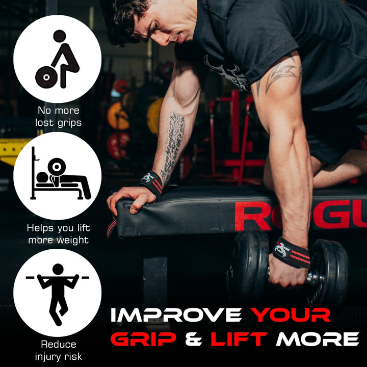 BEAST RAGE Lifting Wrist Straps for Weightlifting, Weight Lifting Straps Gym Power Workouts Lifting Straps Padded Cotton Men Women Supportive Lift Deadlift Straps Hard Pull Exercise Straps (Black / Red)