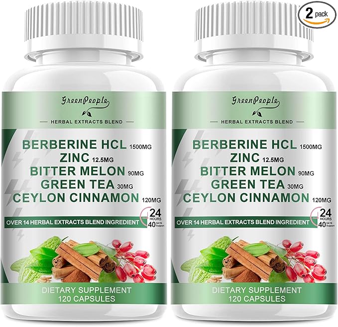 Berberine Supplement with Ceylon Cinnamon - 120 Count Berberine 1500mg Berberine HCL Capsules with Bitter Melon/Artichoke Extracts & Natural Herbs for Immune Support 2 Pack